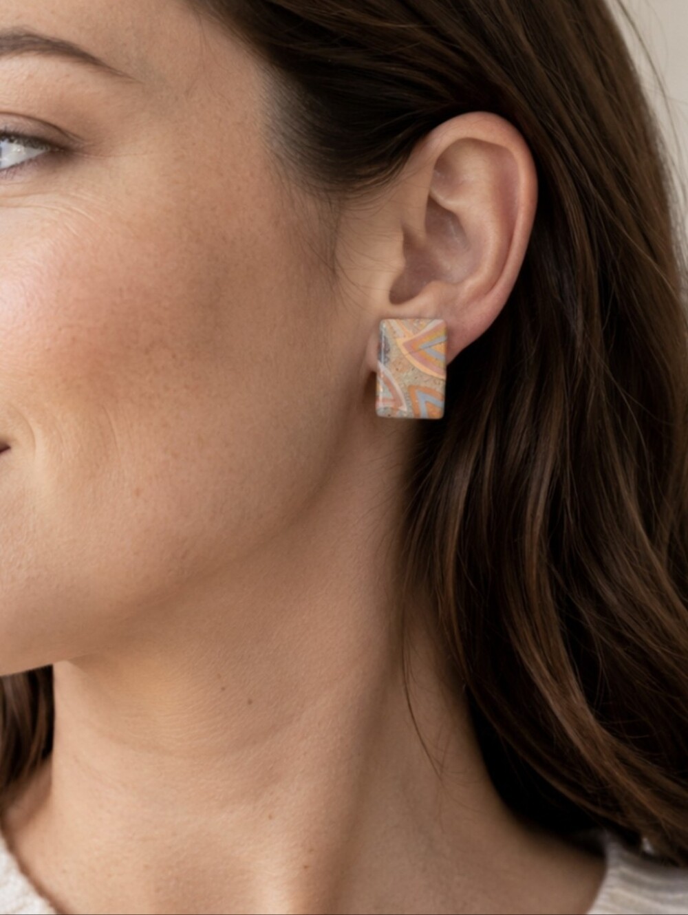 Handmade ceramic rectangular earrings - Picture 5 of 5